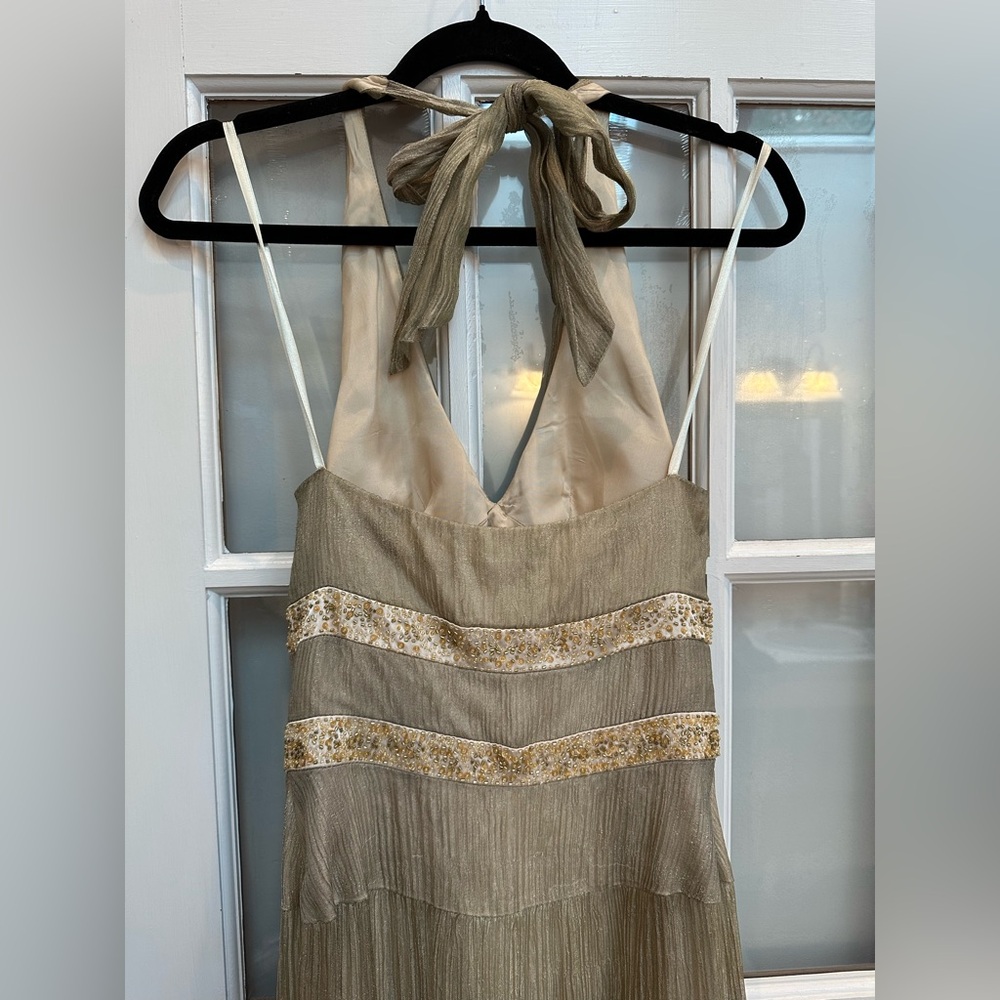Vintage Cache Y2K Sequin Beaded Gold Romantic Formal Silk Gown Size 2 XS NWT - Picture 5 of 13